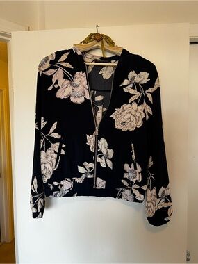 Dynamite Floral Print Zip-Up Bomber Jacket — Size L